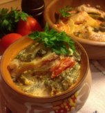 缸罐鲽鱼和蔬菜